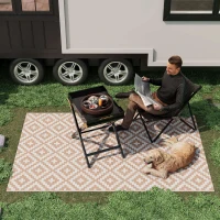 Outsunny Reversible Outdoor RV Rug, Patio Floor Mat, 6' x 9' Plastic Straw Rug for Backyard, Deck, Beach, Camping, Coffee & White(m-8)