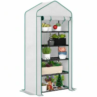 Outsunny 5 Tier Mini Greenhouse, Small Portable Greenhouse with PE Cover, Roll-Up Zippered Door, 76" x 35.4" x 19.3", White(m-11)