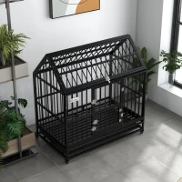 PawHut 49" Heavy Duty Dog Crate with Removable Tray, Doors, Openable Roof, for Large and Extra Large Dogs, Black(m-9)