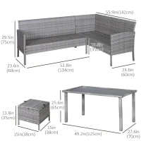 Outsunny 5 Pieces Wicker Patio Conversation Dining Furniture Set with Cushions, Table and Ottomans, Bright Blue(m-3)