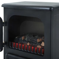 HOMCOM 16" Freestanding Electric Fireplace Heater Fire Stove with Wood Burning Flame 750/1500W Black(m-9)