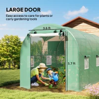Outsunny Hoop House Greenhouse, Walk-in Tunnel Greenhouse with 2 Support Rods, Zippered Roll-up Mesh Door, 14.6'x6.5'x6.6', Green(m-7)
