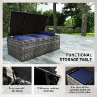 Outsunny 6 Pieces Wicker Patio Furniture Set with Cushions, 7-Seater Rattan Patio Sofa Set with Storage Table, Navy Blue(m-7)