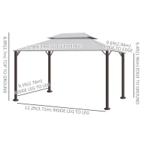 Outsunny 13' x 10' Outdoor Patio Gazebo Canopy with 2-Tier Polyester Roof  Vented Mesh Sidewall & Strong Aluminum Frame Grey(m-3)