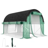 Outsunny Walk-in Tunnel Greenhouse, Plant Hot House with Sunshade Net, Roll-up Mesh Sidewalls, 2 Doors, 6.6' x 10' x 6.5' , Green(m-11)