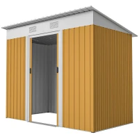 Outsunny 7' x 4' Outdoor Storage Shed, Metal Garden Tool Storage House Organizer with Lockable Sliding Doors and Vents for Backyard Patio Lawn, Yellow(m-2)