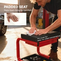 HOMCOM Rolling Garage Stool, 300 LBS Capacity Mechanic Stool with, Tool Trays Storage, Drawer, Black(m-7)