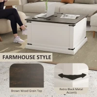 HOMCOM Lift Top Coffee Table with Charging Station, Square Farmhouse Center Table with Hidden Storage, White Wood Grain(m-6)