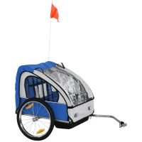 Aosom 2-Seat Child Bike Trailer for Kids with a Strong Steel Frame, 5-Point Safety Harnesses, & Comfortable Seat, Blue(m-11)
