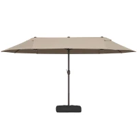 Outsunny 15' Outdoor Patio Umbrella with Twin Canopy Sunshade Steel Table Umbrella w/ Lift Crank, Cross base, Sandbag, Brown(m-2)