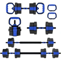 Soozier 6-in-1 Adjustable Dumbbell Set, Used as Kettlebell, Barbell, Dumbbell, Push-Up Stand, 44lbs Free Weights Set, Blue(m-2)