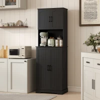 HOMCOM 71.5" Tall Pantry Cabinet, Farmhouse Kitchen Storage Cabinet with Adjustable Shelves, 8 Door Spice Racks, Black(m-10)