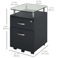 HOMCOM 2 Drawer Filing Cabinet with Lock, Vertical File Cabinet with Wheels, Mobile Office Cabinet for Letter, A4 Size Files, Black(m-3)