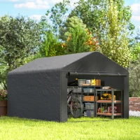 Outsunny 6.6' x 7.8' Portable Shed, Waterproof Bike Tent with Roll-up Zipper Door and Galvanised Steel Frame, Dark Grey(m-10)