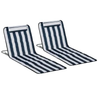 Outsunny 2 Pieces Beach Lounge Chair, Outdoor Folding Chaise Lounge Set w/ Pillow for Sunbath, Snap, Blue and White(m-11)