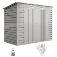 Outsunny 8 x 4FT Galvanized Garden Storage Shed, Metal Outdoor Shed with Double Doors and 2 Vents, Light Grey(m-11)