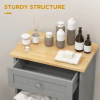 HOMCOM Kitchen Tilt Out Trash Bin Cabinet, Free Standing Recycling Cabinet, Trash Can Holder with Drawer, Grey(m-7)