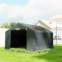 Outsunny 10' x 10' Portable Shed, Waterproof Bike Tent with Roll-up Zipper Door and Reinforced Galvanised Metal Frame, Dark Grey(m-3)