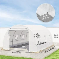 Outsunny Walk-in Tunnel Greenhouse, Plant Hot House w/ Support Rods, Roll-up Mesh Door, Mesh Windows, 13'x9.8'x6.6', White(m-3)