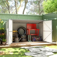 Outsunny 7.6 x 3.4ft Outdoor Storage Shed, 3 Garbage Bin Shed Organizer with Lockable Double Doors, Openable Lid, Silver Grey(m-9)