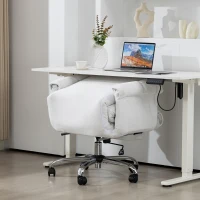 HOMCOM High Back Office Chair, Reclining Desk Chair with Footrest, High Resilience Foam, Rolling Wheels, Cream White(m-9)