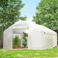 Outsunny Walk-in Tunnel Greenhouse with Galvanized Steel Frame and Windows, Garden Planting Warm House, 13' x 10' x 6.5' , White(m-10)