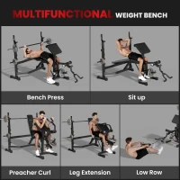 Soozier Weight Bench Stand with Squat Rack, Adjustable Olympic Bench, Multifunctional Arm Curl Pad, Leg Extension, Grey(m-4)