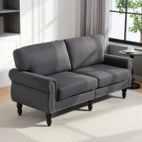 HOMCOM Stylish Midback Double Sofa with Sponge Padding, 2 Seater Sofa Couch, with Rubber Wood Leg, Dark Grey(m-9)