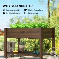 Outsunny Mobile Raised Garden Bed Elevated Wood Planter Box with Lockable Wheels, Storage Shelf for Herbs Vegetables, Carbonized(m-7)