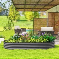 Outsunny 7' x 3' x 1' Large Outdoor Planter Box, Galvanized Raised Garden Bed with Metal Plant Stake, Dark Grey(m-9)