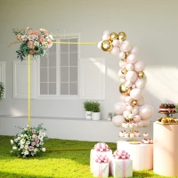 Outsunny Wedding Arch Backdrop Stand, Square Wedding Arch with U-shaped Stakes, 6.6 FT Gold Metal Arch Frame(m-1)