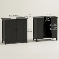 HOMCOM Bathroom Vanity, 24" Pedestal Sink Bathroom Vanity Furniture with 2 Doors and Shelf, Black(m-3)