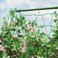 Outsunny Cucumber Trellis for Climbing Plants, Adjustable A-Frame Garden Trellis with Climbing Net, 20 Metal Clips, 4 Net Straps(m-9)