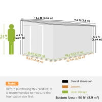 Outsunny 11' x 9' Steel Garden Storage Shed, Outdoor Metal Tool House with Double Sliding Doors & 2 Air Vents, Green(m-3)
