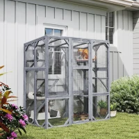 PawHut Outdoor Cat Enclosure with 6 Jumping Platforms, Weatherproof Roof, Large Front Door for 1-3 Cats, 59" x 28" x 60", Grey(m-1)