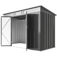 Outsunny 9' x 4' Galvanized Steel Garden Storage Shed with Lockable Doors, Gloves and 2 Air Vents for Backyard, Patio, Lawn(m-2)