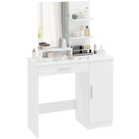 HOMCOM Vanity Desk with Mirror, Makeup Vanity w/ Drawer, Open Compartment and Shelves, Cabinet, Adjustable Shelves for Bedroom(m-11)