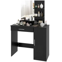 HOMCOM Vanity Desk with Mirror, Makeup Vanity w/ Drawer, Open Compartment and Shelves, Cabinet, Adjustable Shelves for Bedroom(m-2)