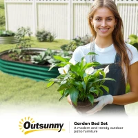 Outsunny 5' x 3' x 1' Large Outdoor Planter Box, Galvanized Raised Garden Bed with Metal Plant Stake, Green(m-10)