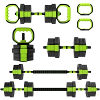 Soozier 6-in-1 Adjustable Dumbbell Set, Used as Kettlebell, Barbell, Dumbbell, Push-Up Stand, 44lbs Free Weights Set, Green(m-2)