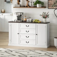 HOMCOM Farmhouse Sideboard with Charging Station, 58" Buffet Cabinet, Kitchen Storage Cabinet with 4 Drawers, 2 Doors, White(m-1)