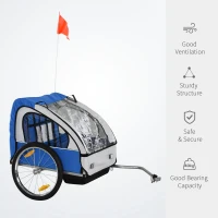Aosom 2-Seat Child Bike Trailer for Kids with a Strong Steel Frame, 5-Point Safety Harnesses, & Comfortable Seat, Blue(m-4)
