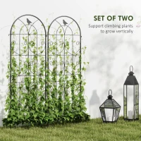 Outsunny Set of 2 Metal Garden Trellis, Decorative Trellis Panels, Bird Design, 150 x 50 cm, Black(m-4)