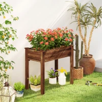 Outsunny 34" x 18" x 30" Wooden Patio Raised Garden Bed Planter, Elevated Planter Box with Legs, Carbonized(m-9)