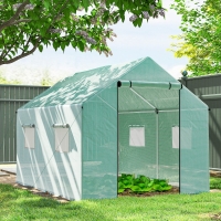 Outsunny 6.6' x 10' x 6.6' Walk-in Tunnel Greenhouse UV-resistant Wind Resistant Green House with Door and Mesh Windows, Green