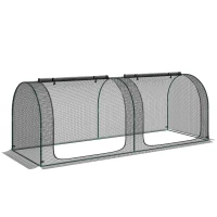 Outsunny 8' x 3' Crop Cage, Garden Plant Protector, with 3 Zippered Doors and 6 Ground Stakes, for Garden, Yard, Lawn, Black(m-11)