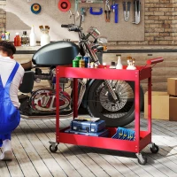 DURHAND Rolling Tool Cart, 2 Tier Mobile Service Utility Cart with Wheels, Red(m-1)