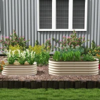 Outsunny 5 x 2 x 1.5 FT Galvanized Steel Raised Garden Bed, Metal Garden Bed Planter Box with Safety Edging, Cream White(m-9)