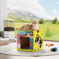 PawHut 2 in 1 Cardboard Cat House, Cat Scratcher for Indoor Cats with Scratching Board & Catnip(m-9)