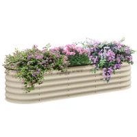 Outsunny 6.5 x 2 x 1.5 FT Galvanized Steel Raised Garden Bed, Metal Garden Bed Planter Box with Safety Edging, Cream White(m-11)